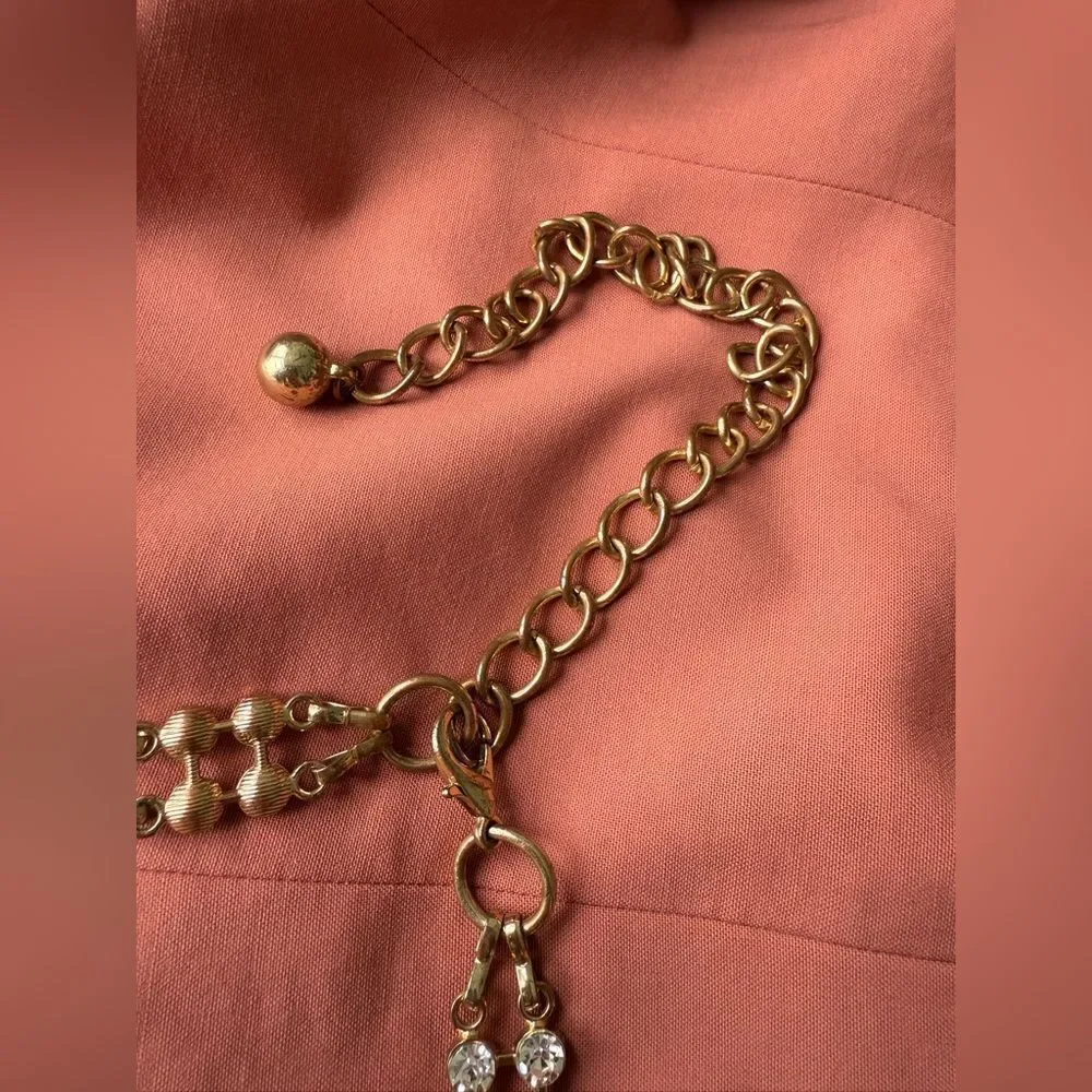 Y2K/90s Rhinestone and Gold Double-stranded Chain Belt